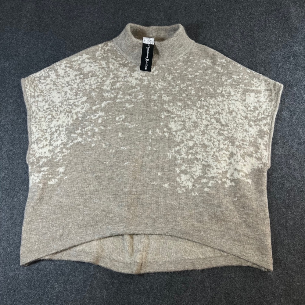Mystree Womens Oversized Mock Neck Sweater Vest Tan Cream Abstract O/S NWT